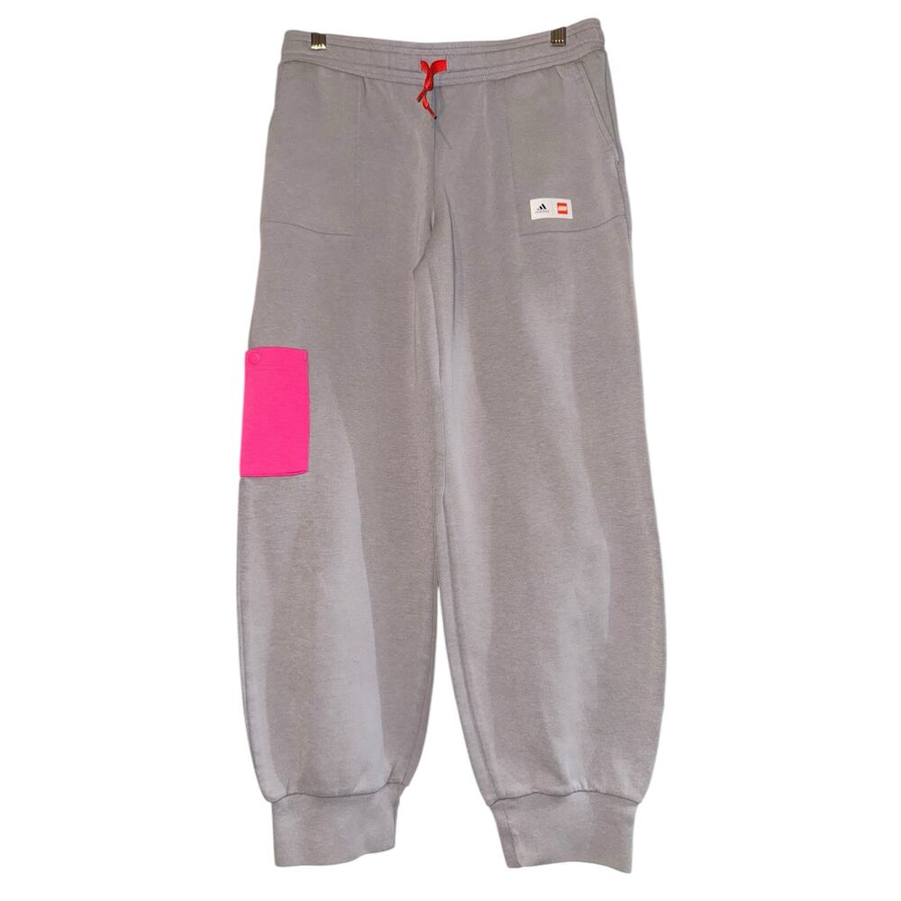 Adidas x Legos Jogger‎ Track Pants Girls Size XL Gym Warm Cuffed Gray Pink Cozy
